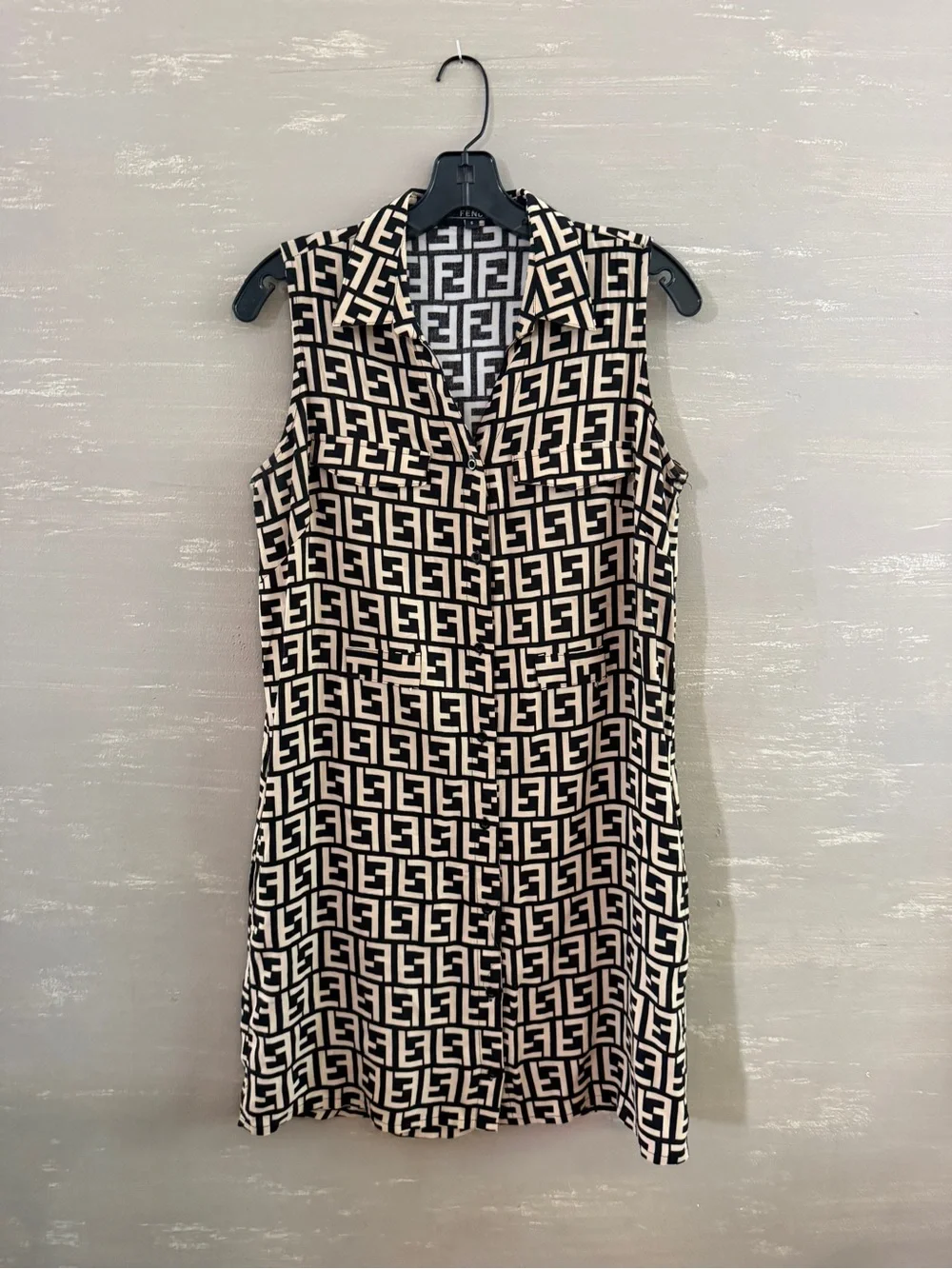 Authentic FENDI FF Zucca Monogram Sleeveless Shirt Dress — Size S